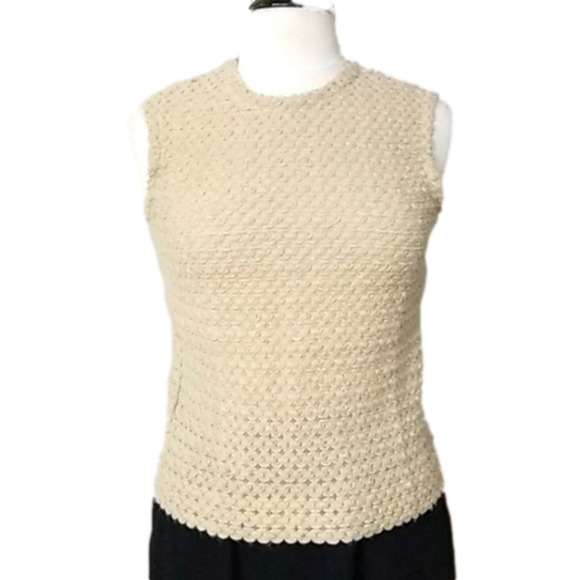 𝅺VINTAGE 60's Crochet Sweater Sleeveless Cream - Picture 1 of 7